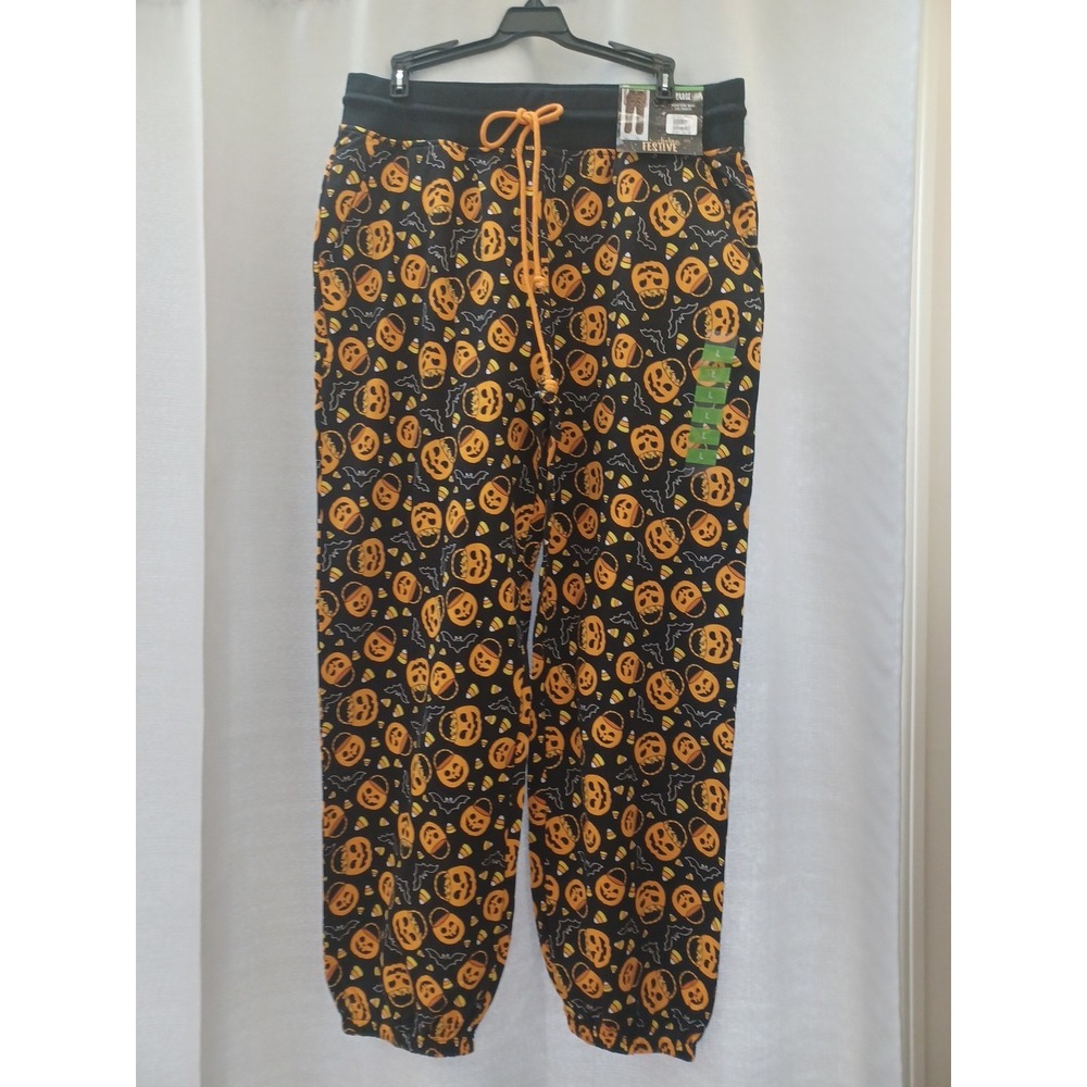 Feeling Festive‎ Halloween Pumpkins Candy Corn Drawstring Pajama Pants Large NWT
